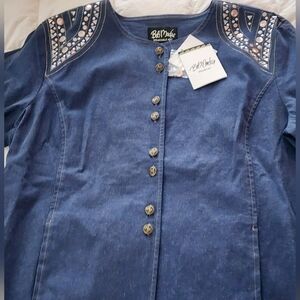 Vintage Bob Mackie Shoulder Studded Button Up Over Shirt/ Light Coat Xl Nwt